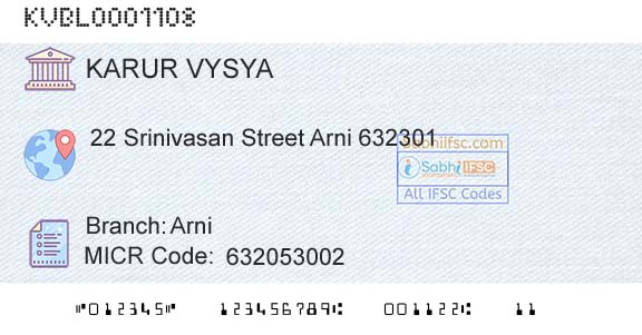 Karur Vysya Bank ArniBranch 