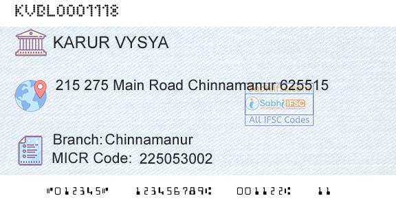 Karur Vysya Bank ChinnamanurBranch 