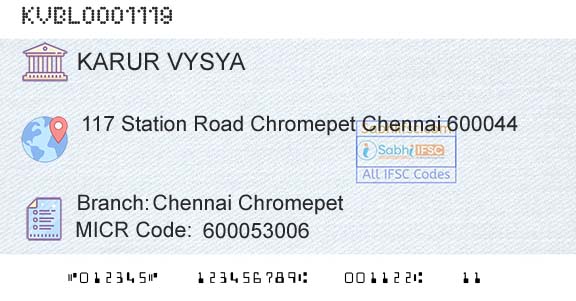 Karur Vysya Bank Chennai ChromepetBranch 