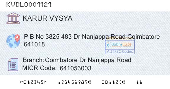 Karur Vysya Bank Coimbatore Dr Nanjappa RoadBranch 