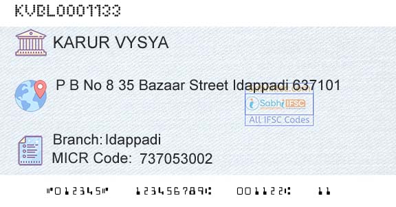 Karur Vysya Bank IdappadiBranch 