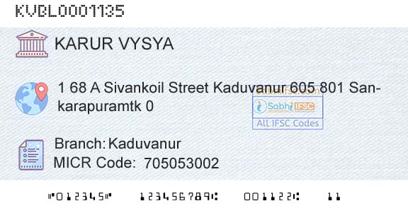 Karur Vysya Bank KaduvanurBranch 