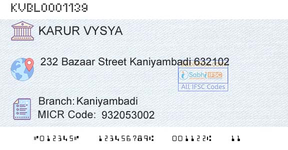 Karur Vysya Bank KaniyambadiBranch 
