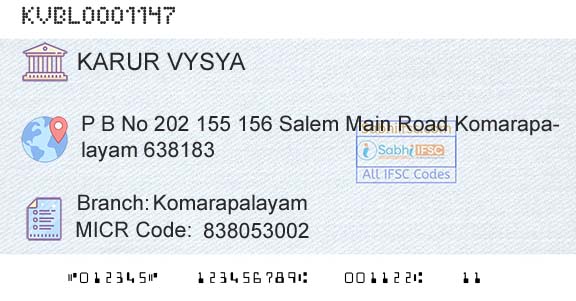 Karur Vysya Bank KomarapalayamBranch 