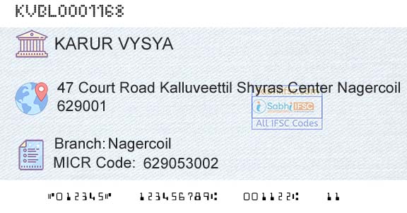 Karur Vysya Bank NagercoilBranch 