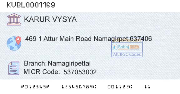 Karur Vysya Bank NamagiripettaiBranch 
