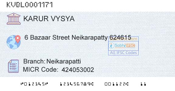 Karur Vysya Bank NeikarapattiBranch 