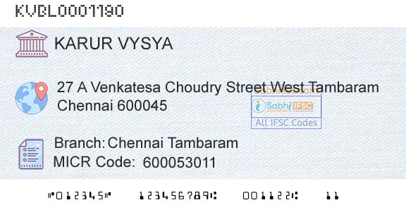 Karur Vysya Bank Chennai TambaramBranch 