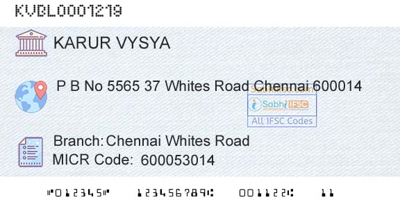 Karur Vysya Bank Chennai Whites RoadBranch 