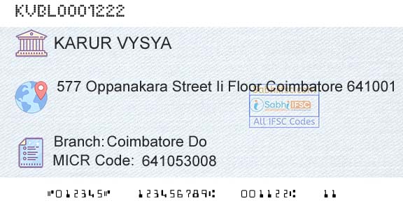 Karur Vysya Bank Coimbatore DoBranch 