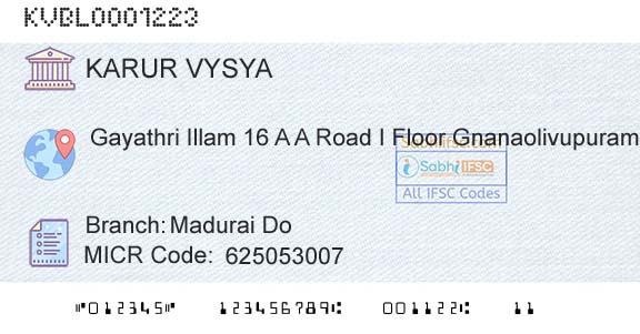 Karur Vysya Bank Madurai DoBranch 