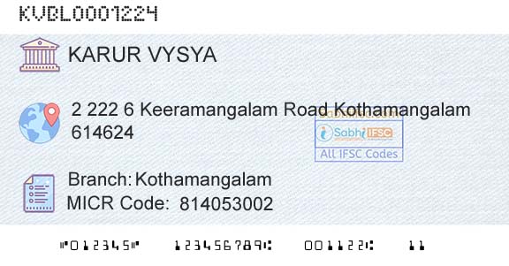 Karur Vysya Bank KothamangalamBranch 