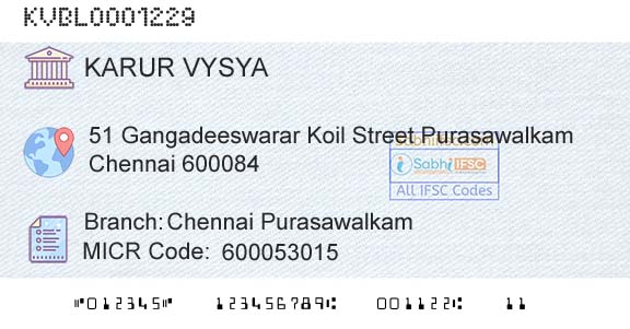Karur Vysya Bank Chennai PurasawalkamBranch 
