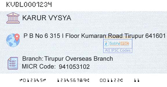 Karur Vysya Bank Tirupur Overseas BranchBranch 