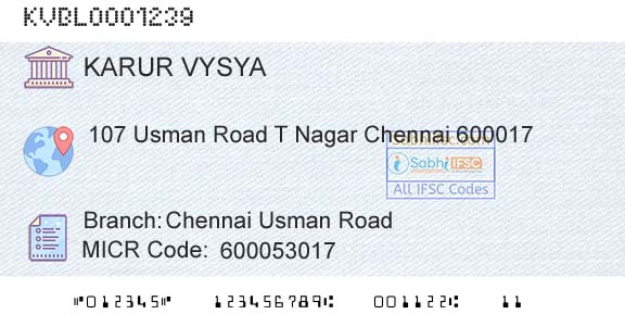 Karur Vysya Bank Chennai Usman RoadBranch 