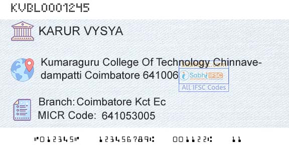 Karur Vysya Bank Coimbatore Kct EcBranch 