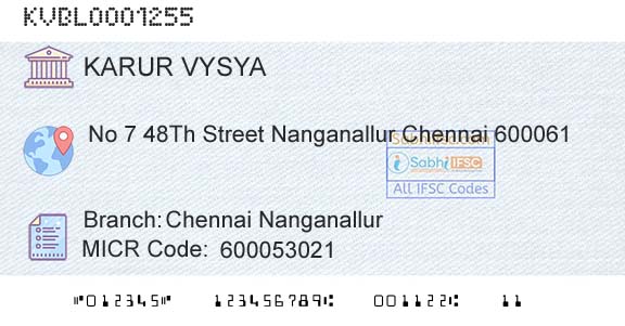Karur Vysya Bank Chennai NanganallurBranch 