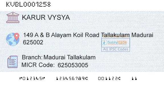 Karur Vysya Bank Madurai TallakulamBranch 