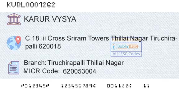 Karur Vysya Bank Tiruchirapalli Thillai NagarBranch 