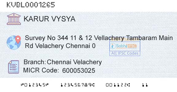 Karur Vysya Bank Chennai VelacheryBranch 
