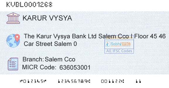 Karur Vysya Bank Salem CcoBranch 