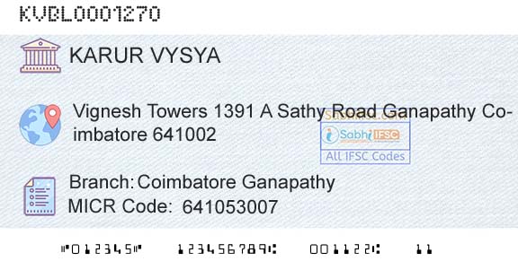 Karur Vysya Bank Coimbatore GanapathyBranch 