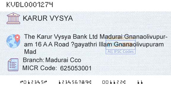 Karur Vysya Bank Madurai CcoBranch 