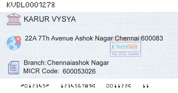 Karur Vysya Bank Chennaiashok NagarBranch 