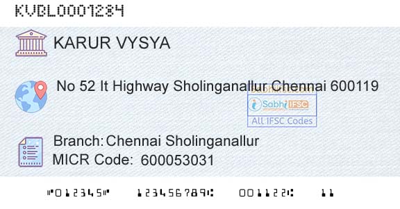 Karur Vysya Bank Chennai SholinganallurBranch 