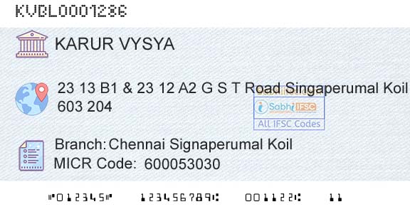 Karur Vysya Bank Chennai Signaperumal KoilBranch 