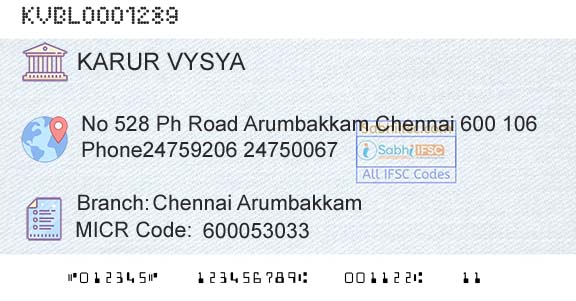 Karur Vysya Bank Chennai ArumbakkamBranch 