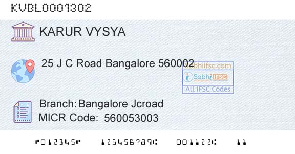 Karur Vysya Bank Bangalore JcroadBranch 
