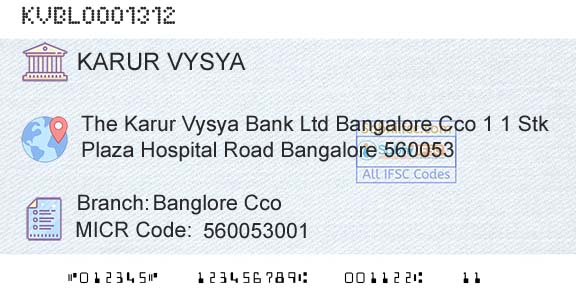 Karur Vysya Bank Banglore CcoBranch 