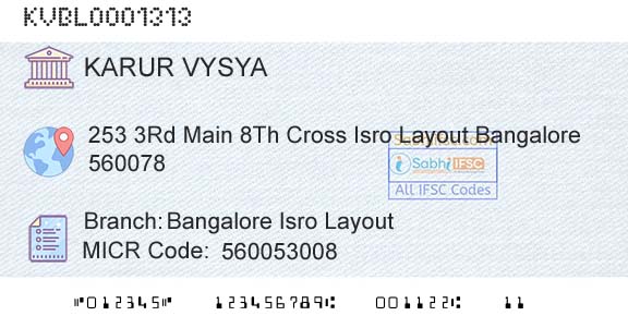 Karur Vysya Bank Bangalore Isro LayoutBranch 