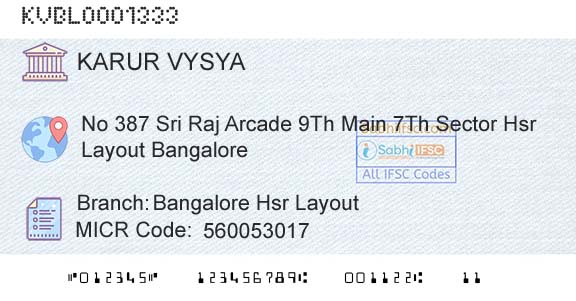 Karur Vysya Bank Bangalore Hsr LayoutBranch 