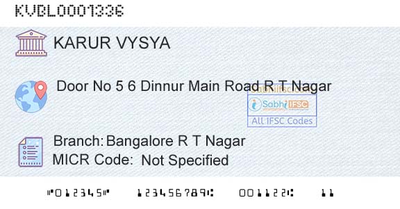 Karur Vysya Bank Bangalore R T NagarBranch 