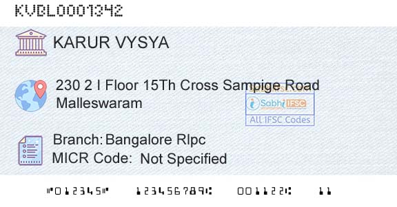 Karur Vysya Bank Bangalore RlpcBranch 