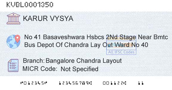 Karur Vysya Bank Bangalore Chandra LayoutBranch 