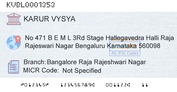 Karur Vysya Bank Bangalore Raja Rajeshwari NagarBranch 