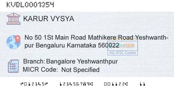 Karur Vysya Bank Bangalore YeshwanthpurBranch 