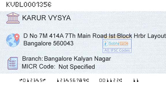 Karur Vysya Bank Bangalore Kalyan NagarBranch 