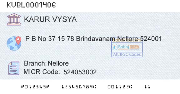 Karur Vysya Bank NelloreBranch 