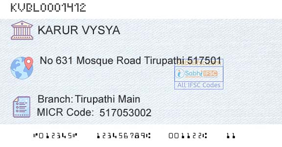 Karur Vysya Bank Tirupathi MainBranch 