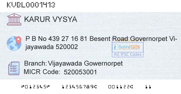 Karur Vysya Bank Vijayawada GowernorpetBranch 