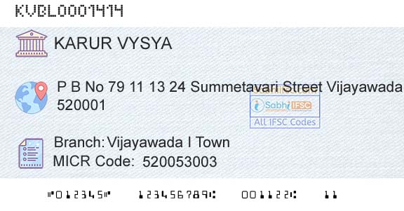 Karur Vysya Bank Vijayawada I TownBranch 