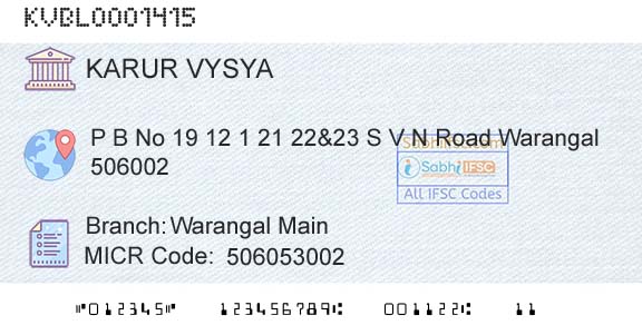 Karur Vysya Bank Warangal MainBranch 