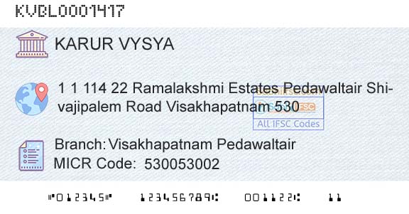 Karur Vysya Bank Visakhapatnam PedawaltairBranch 
