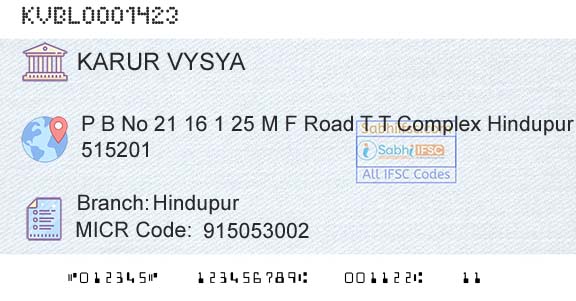Karur Vysya Bank HindupurBranch 