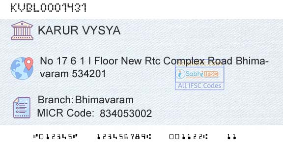 Karur Vysya Bank BhimavaramBranch 