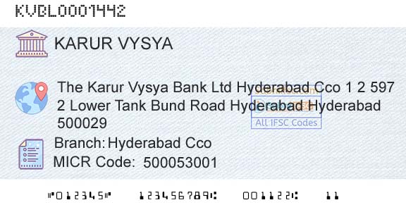 Karur Vysya Bank Hyderabad CcoBranch 